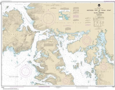 NOAA Chart 17407. Nautical Chart of Northern part of Tlevak Strait and Uloa Channel - Alaska. NOAA charts portray water depths, coastlines, dangers, aids to navigation, landmarks, bottom characteristics and other features, as well as regulatory, tide, and