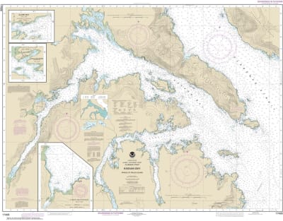 NOAA Chart 17426. Nautical Chart of Kasaan Bay, Clarence Strait - Hollis Anchorage, eastern part - Lyman Anchorage- Alaska. NOAA charts portray water depths, coastlines, dangers, aids to navigation, landmarks, bottom characteristics and other features, as