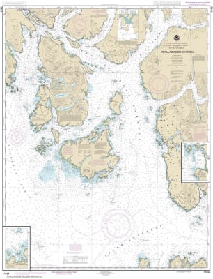 NOAA Chart 17434. Nautical Chart of Revillagigedo Channel - Ryus Bay - Foggy Bay - Alaska. NOAA charts portray water depths, coastlines, dangers, aids to navigation, landmarks, bottom characteristics and other features, as well as regulatory, tide, and ot