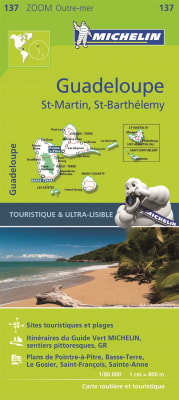 Guadeloupe, St Martin & St Barthelemy travel map. MICHELIN zoom maps highlight all the leisure activities available, such as golf clubs and tourist trains. MICHELIN Zoom Maps also include star-rated scenic routes, tourist sights & attractions, as well as