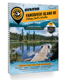 Vancouver Island BC Fishing map book. Includes charts, lake bathymetry (or water depths), elevations, surface areas, maximum and mean depths, access roads, fishing docks, and detailed information on lakes and rivers. This is a coil bound book which includ