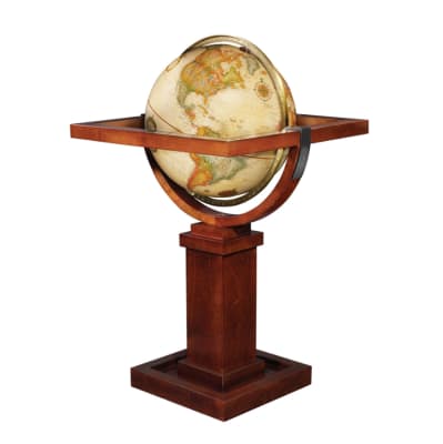 Frank Lloyd Wright 16 Inch World Globe. This globe stand is an authentic reproduction from a drawing found in the Frank Lloyd Wright Foundation archives. It is an unidentified concept for one of the Prairie Homes that Mr. Wright designed in the early 1900