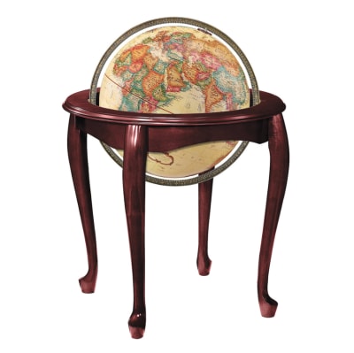 Discover the timeless elegance of the Queen Anne 16-inch floor globe. Its design is a perfect adaptation of the sophisticated 18th-century European furniture style, making it a truly distinguished piece for any home or office. The solid hardwood stand wit
