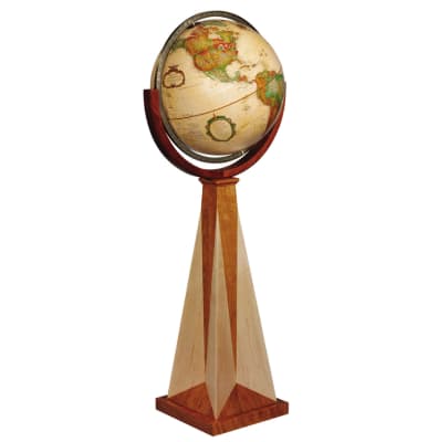 Experience a masterpiece of design with the Frank Lloyd Wright Obelisk World Globe. The stand for this elegant 16-inch globe is an authentic adaptation of one of Mr. Wright's lesser-known but historically significant designs: a vase created in 1929 for th