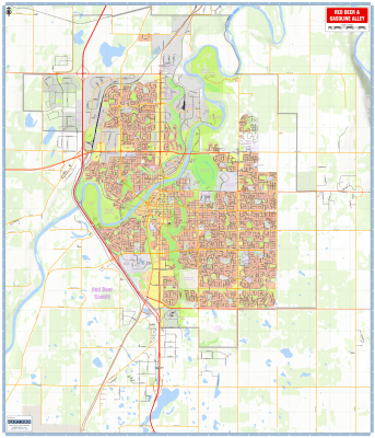 Red Deer and Gasoline Alley large wall map 36x42 showing detailed city street grid, highways, and community facilities.