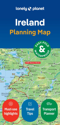 Lonely Planet Ireland Planning Map featuring a waterproof, tear-resistant design, protective slipcase, and expert road trip itineraries for the Wild Atlantic Way.