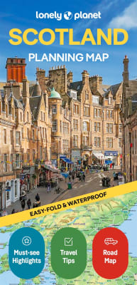 Lonely Planet Scotland Planning Map featuring a waterproof, tear-resistant design, protective slipcase, and expert road trip itineraries.