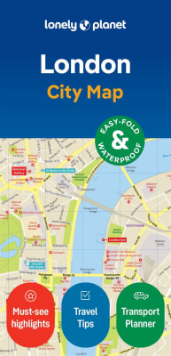 Lonely Planet London Planning Map featuring a waterproof, tear-resistant design, protective slipcase, and integrated London Underground Tube map.