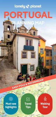 Lonely Planet Portugal Planning Map featuring a waterproof, tear-resistant design, protective slipcase, and expert itineraries for Lisbon, Porto, and the Algarve.