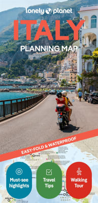 Lonely Planet Italy Planning Map featuring a waterproof, tear-resistant design, protective slipcase, and expert travel itineraries for all Italian regions.