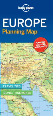 Lonely Planet Europe Planning Map featuring a protective slipcase, premium paper, and easy-fold design for continental travel planning.