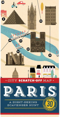 Paris City Scratch-Off Map by Christina Henry de Tessan featuring 30 interactive landmarks and scavenger hunt activities for travelers.