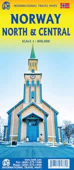 NORWAY NORTH & CENTRAL ROAD MAP.  This map covers the northern portion of the country, from Trondheim to Nordkapp and from the North Atlantic to the Russian border. It also shows a portion of northern Sweden and a bit of Finland and Russia, but its focus