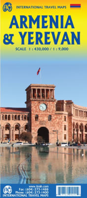Armenia and Yerevan Travel Reference Map showing a detailed country road map on one side and a comprehensive Yerevan city street guide on the reverse.