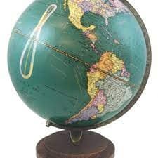 Replogle Providence 12-inch globe with teal ocean and light walnut base.