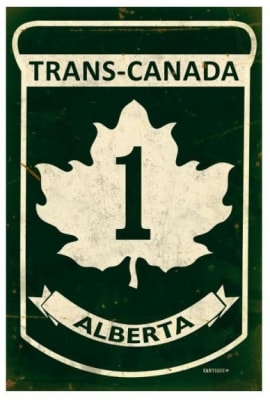 Replica Trans-Canada Highway 1 - Alberta Metal Sign. Measures 12 inches by 18 inches and weighs in at two pounds. This Metal Sign is hand made in the USA using heavy gauge American steel.