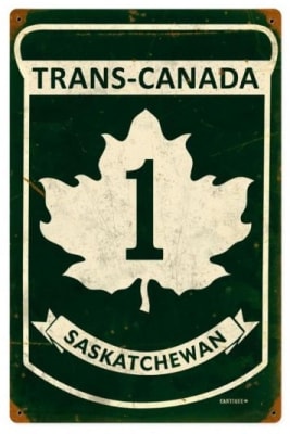 Replica Trans-Canada Highway 1 - Saskatchewan Metal Sign measures 12 inches by 18 inches and weighs in at 2 lb(s). This Metal Sign is hand made in the USA using heavy gauge American steel.