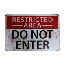 Vintage Metal Sign - Restricted Area DO NOT ENTER. This is a reproduction of a vintage sign is designed to show wear and tear for originality. Perfect for the mancave or teenager's room. Measures 12 by 18 inches.
