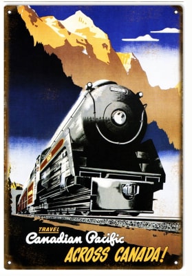 REPLICA TRAVEL CANADIAN PACIFIC ACROSS CANADA METAL SIGN measures 12 inches by 18 inches and weighs in at 2 lb(s). This Metal Sign is hand made in the USA using light weight metal.