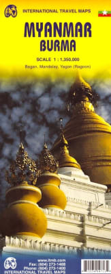 Explore Myanmar (Burma) with confidence. This detailed travel map features a comprehensive road network, city insets for Yangon and Mandalay, and markers for the ancient temples of Bagan. Durable and waterproof.