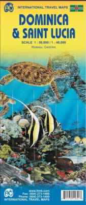 Dominica & Saint Lucia Travel Map: Caribbean Road & Tourist Map (1:50K/1:40K) | Roseau & Castries City Insets