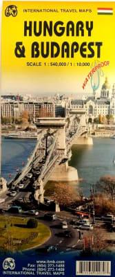 Budapest & Hungary Travel Road Map map. Detailed waterproof map of Budapest at 1:10,000 on one side and Hungary at 1:540,000 on the other. Includes detailed places, roads, and a detail of the metro transit system. Enjoy a performance at the world famous B