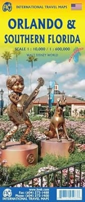 Orlando and Southern Florida Travel Road Map. This waterproof map has a double-sized map of Orlando showing both Orlando city and southern portions.