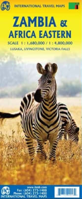 Zambia & East Africa Travel & Road Map. This map lists Zambia and East Africa's 10 top attractions, includes an index, and is colour coded to elevation. It shows roadways, airports, lodging, historic and archaeological sites, and physical features.
