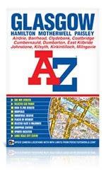 Comprehensive Glasgow A-Z Street Atlas with postcodes, safety camera locations, and a rail map. Covers Hamilton, Motherwell, Paisley & more.