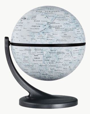 Explore the lunar surface with the Replogle Moon Wonderglobe. A 4.3" (11cm) swivel & tilt desktop globe featuring craters, seas, and NASA landing sites. Perfect for space lovers!