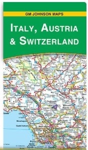 GM Johnson folded regional road map of Italy, Austria, and Switzerland showing detailed roads and POI