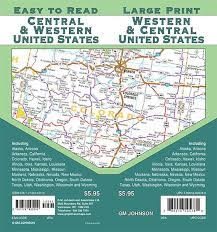 Easy to read large print road map of the Western and Central United States featuring multi-state highway networks and national parks.