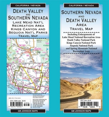 Official recreation map covering Southern Nevada and Death Valley, featuring topographic details, public land boundaries, and park enlargements.