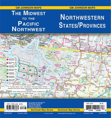 GM Johnson Northwestern States and Provinces USA-Canada sectional map featuring cross-border highway routes and major city connections.