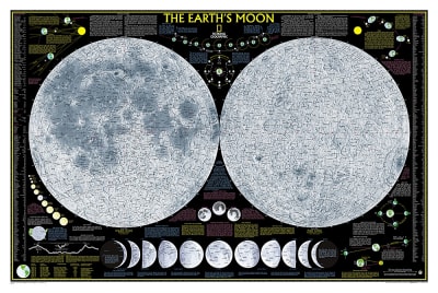 National Geographic Earth's Moon Wall Map showing near and far sides, laminated finish