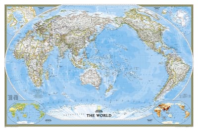 Pacific Centered Political Wall Map - National Geographic Wall Map. National Geographic's World map is the standard by which all other reference maps are measured. The World map is meticulously researched and adheres to National Geographic's convention of
