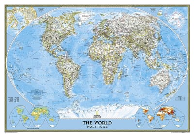 World Political Wall Map - National Geographic. Enjoy the accuracy and beauty of the latest world map from the cartographers at National Geographic. This map features the Winkel Tripel projection to reduce distortion of land masses as they near the poles.