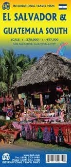 Navigate El Salvador and Southern Guatemala with the detailed ITMB map. Essential road network and marked sites like Joya de CerÃ©n, Ruta de las Flores, and the Apaneca-Llamatepec mountains. Perfect for Central America road trips.