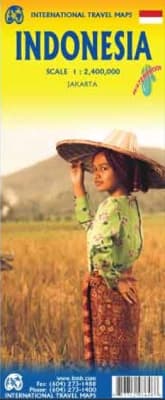 Indonesia waterproof travel map with Jakarta. The island archipelago called Indonesia consists of hundreds of islands spread over the Pacific Ocean. As a country, Indonesia is too large to be shown in proper detail on one sheet, albeit double sided, at a