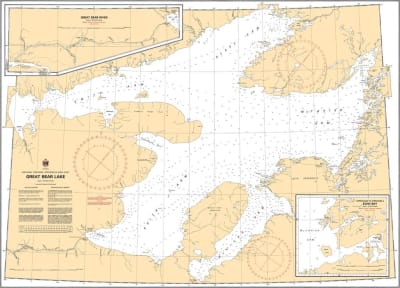 Official Canadian Hydrographic Service CHS Chart 6390 for Great Bear Lake featuring extensive bathymetric depth soundings, shorelines, and regional navigation details for the Northwest Territories.