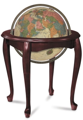Discover the timeless elegance of the Queen Anne 16-inch floor globe. Its design is a perfect adaptation of the sophisticated 18th-century European furniture style, making it a truly distinguished piece for any home or office. The solid hardwood stand wit