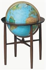Replogle Austin Illuminated Blue Ocean 16-inch floor globe on a premium dark hardwood stand with a full die-cast numbered meridian.