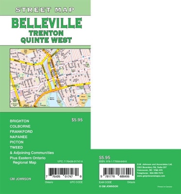Belleville, Trenton Street Map Belleville, Brighton, Colborne, Frankford, Napanee, Picton, Quinte West, Trenton, Tweed, Prince Edward County, Eastern Ontario Regional Map. It shows transportation, boundaries, services, culture centres, and road designatio
