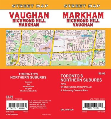 Markham, Richmond Hill Detailed Street Map. Explore the northern neighborhoods of Toronto including Markham, King, Richmond Hill, Vaughan, Whitchurch-Stouffville. It shows transportation, boundaries, services, culture centers, and road designations.