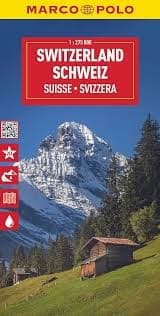 Switzerland Marco Polo Travel Map. This is a very detailed travel map at which includes Marco Polo highlights, a fold-out overview map, an index of place maps, as well city maps. Enclosed in a cardboard cover.
