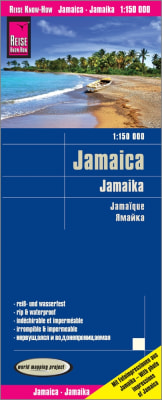 Jamaica Travel & Road Map. A waterproof map that includes all of Jamaica. This map includes photographs of popular areas around Jamaica to give visitors an idea of the areas. This map is equipped with roads including secondary roads, railways, paths, ferr