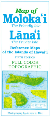 Detailed 5th edition topographic map of Molokai and Lanai, Hawaii, featuring hiking trails, waterfalls, and town insets with Hawaiian accent marks.