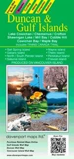 Duncan and Gulf Islands BC travel road map showing Cowichan Valley streets, wineries, boat launches, and Gulf Island routes.