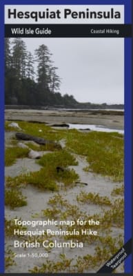 Hesquiat Peninsula - Vancouver Island BC hiking map. Hesquiat Peninsula describes a coastal hiking route along the rugged western shoreline of Hesquiat Peninsula on the west coast of Vancouver Island, BC. The route is marked on a 1:50,000 scale topographi