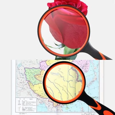 Magnifier made of quality glass lens with hard and anti-scratching feature, Non-slip long rubber handle design.  Lens diameter is 2 INCHES.